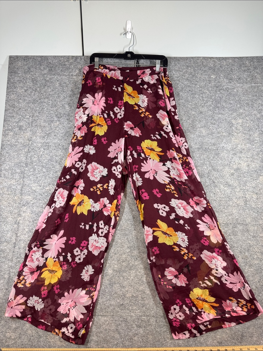 Soaked In Luxury Wide Leg Floral Pull On Pants Large Boho Vacation resort Summer